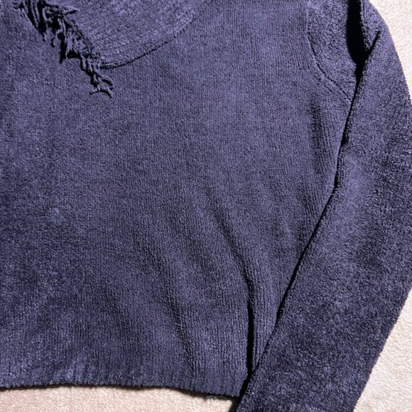 Tally Ho Sz Small Black Knitted Finge Neck Oversized Sweater (D) - Picture 3 of 7